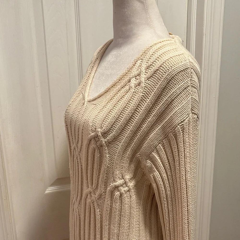 J. Jill ivory cable knit sweater size M 100% Cotton